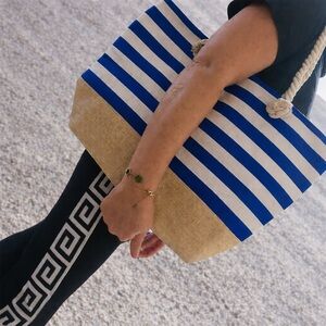 Blue and Tan Striped Tote Bag